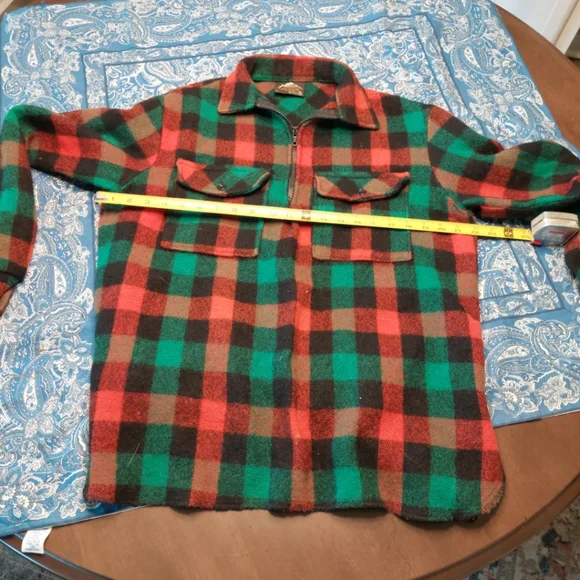 Egmont Red and Green Plaid 1/4 Zip Jacket/Pullover 100% Wool Vintage Medium - Picture 4 of 6